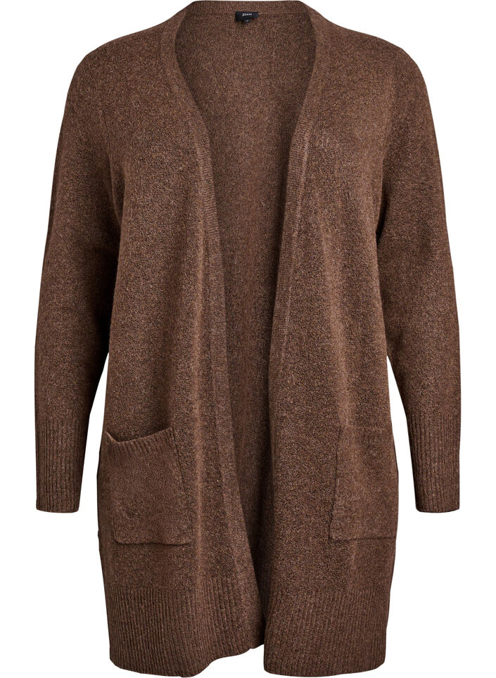 Strickjacke mit Rippenstrick und Taschen, Braun, Packshot image number 0
