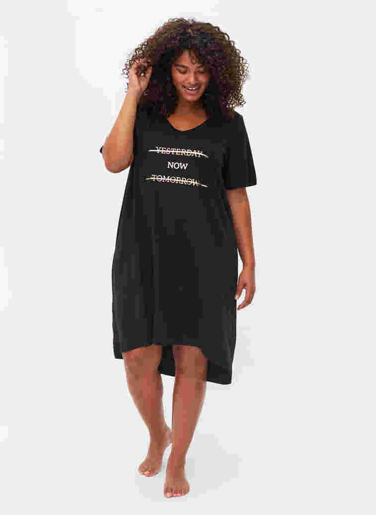 Nachthemd aus Baumwolle mit Print, Black w. Gold Foil, Model image number 2