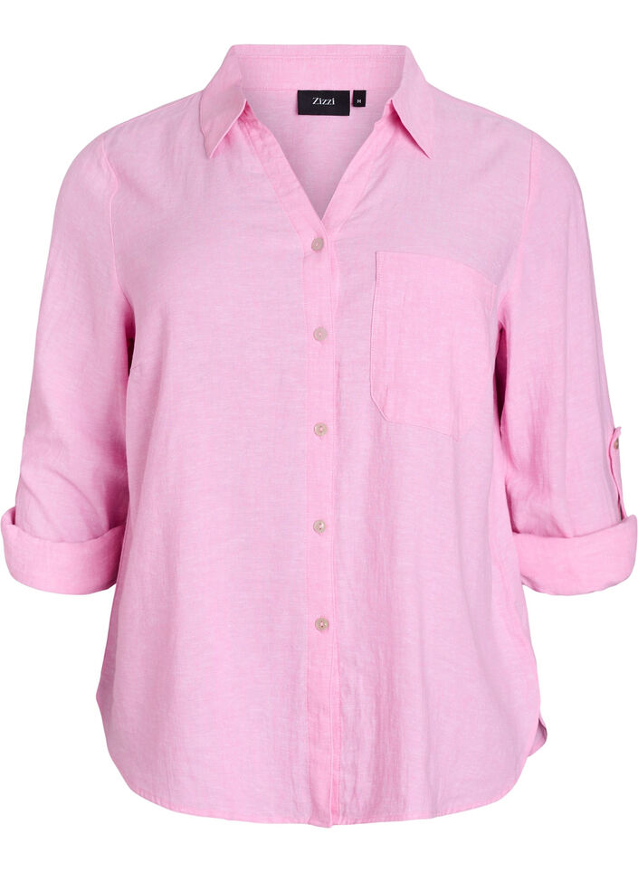 Bluse aus Leinen und Viskose mit 3/4-Ärmeln, Pink, Packshot image number 0