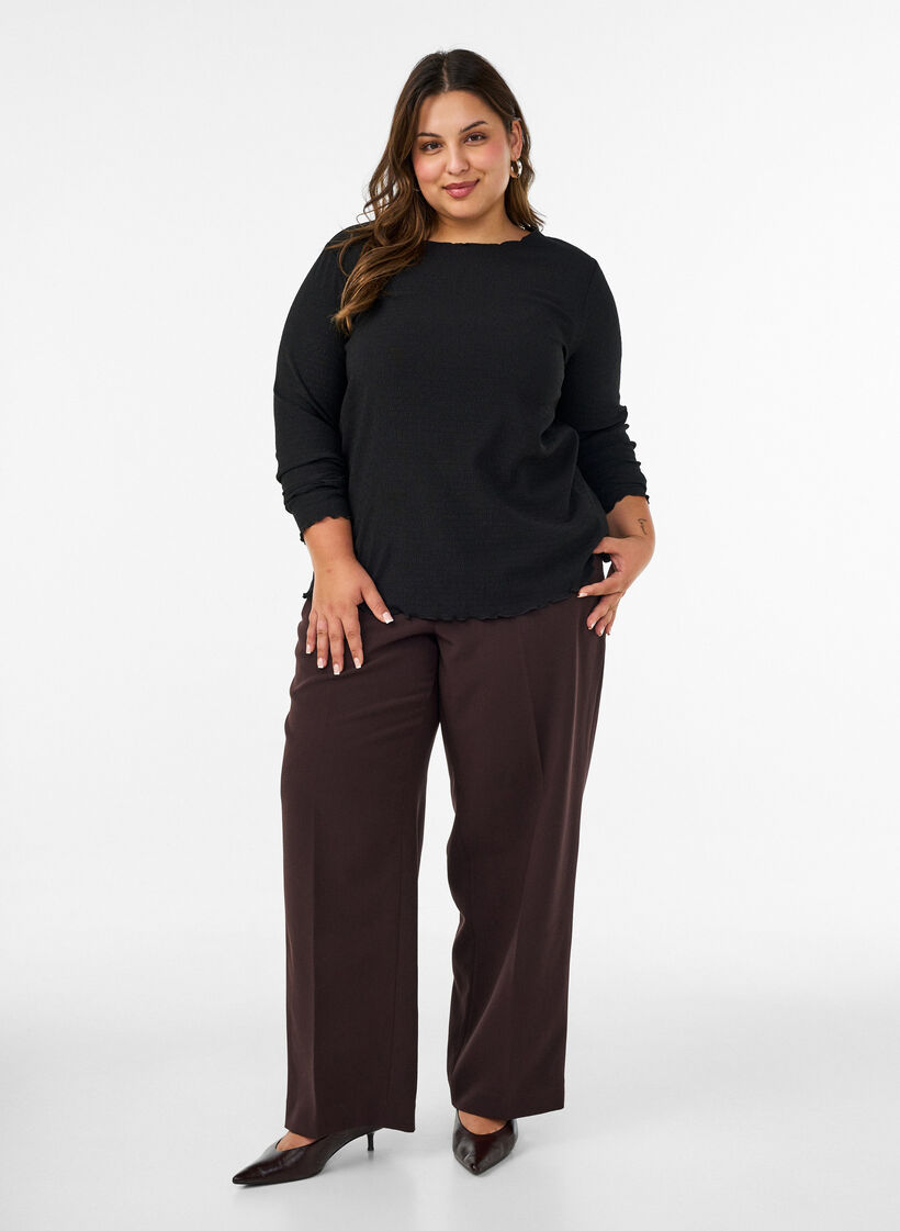 Strukturierte Bluse mit gewellten Kanten, Schwarz, Model image number 1