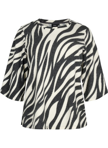 Bluse mit 3/4-Ärmeln und Zebramuster, White Zebra, Packshot image number 0
