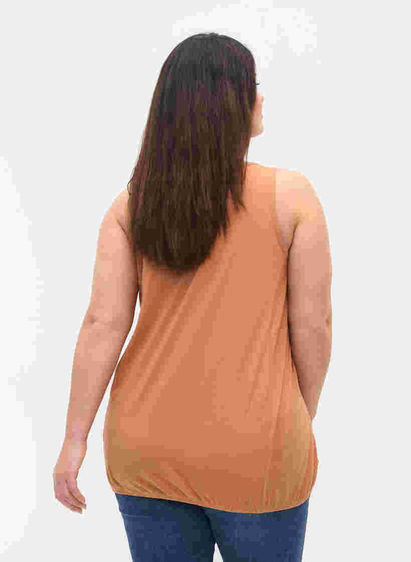 Einfarbiges Baumwolltop mit elastischem Bündchen, Pecan Brown, Model image number 1