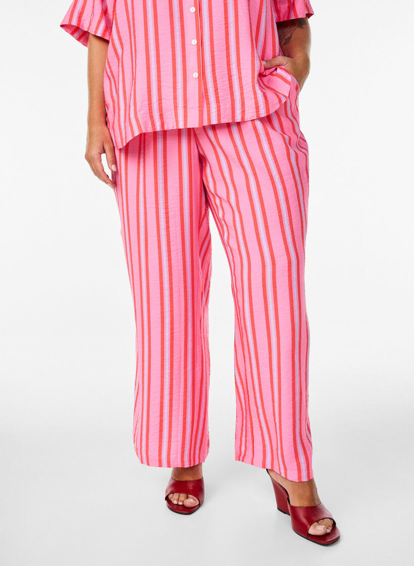 Gestreifte Hose mit hoher Taille und weiten Beinen, Pink, Model image number 2