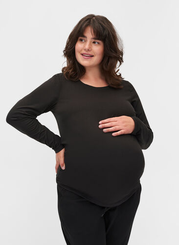 Basic Schwangerschaftsbluse mit langen Ärmeln, Black, Model image number 0