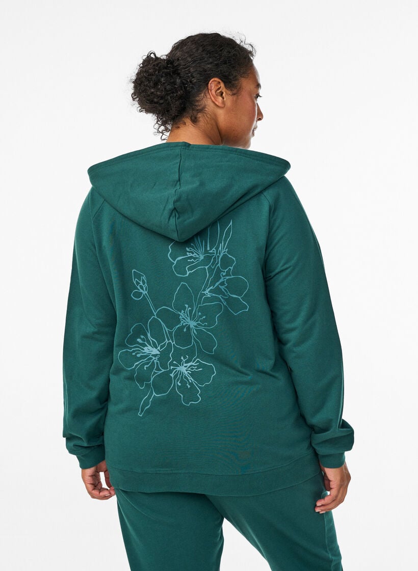Hoodie aus Sweatstoff mit Rei&szlig;verschluss und R&uuml;ckendruck, Gr&uuml;n, Model image number 2