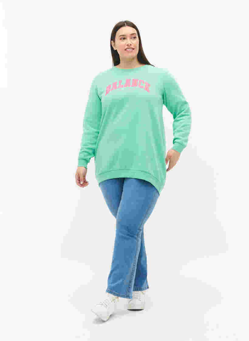 Langes Sweatshirt mit Textdruck, Neptune Green , Model image number 2