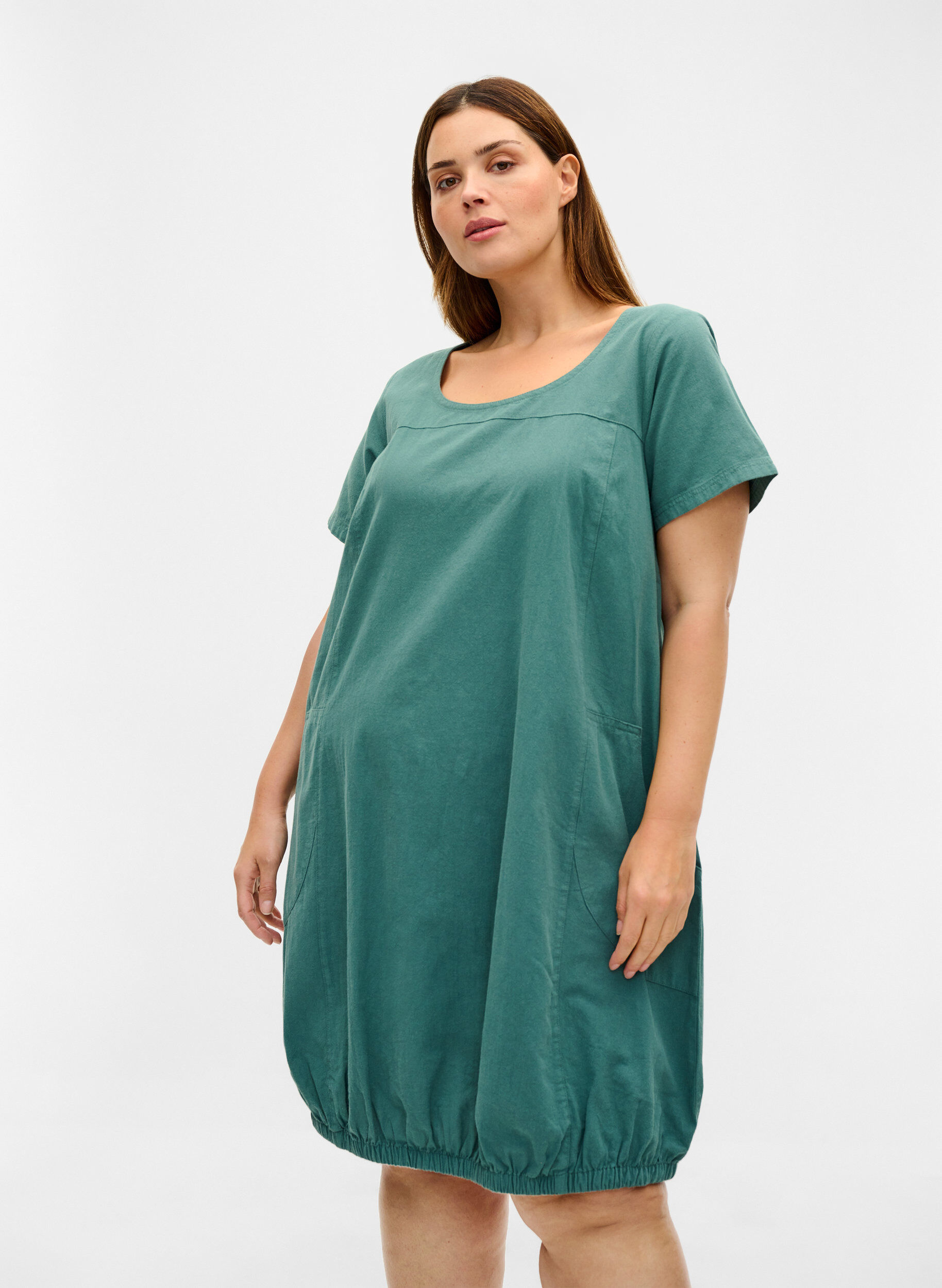 Zizzi Kurzarm Kleid aus Baumwolle, Gr&uuml;n, Model image number 0