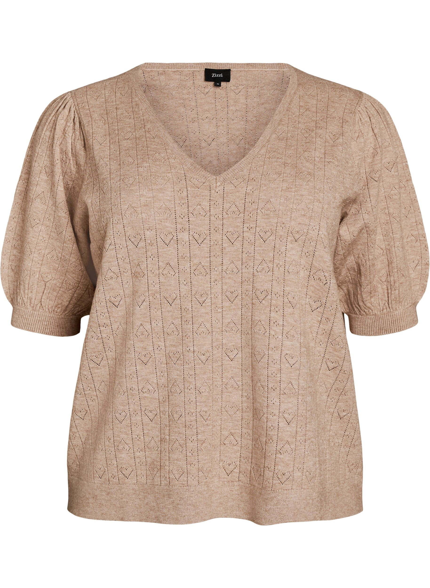 Kurz&auml;rmelige Bluse aus Strick mit Pointelle-Muster