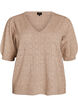 Kurz&auml;rmelige Bluse aus Strick mit Pointelle-Muster, Beige, Packshot image number 0
