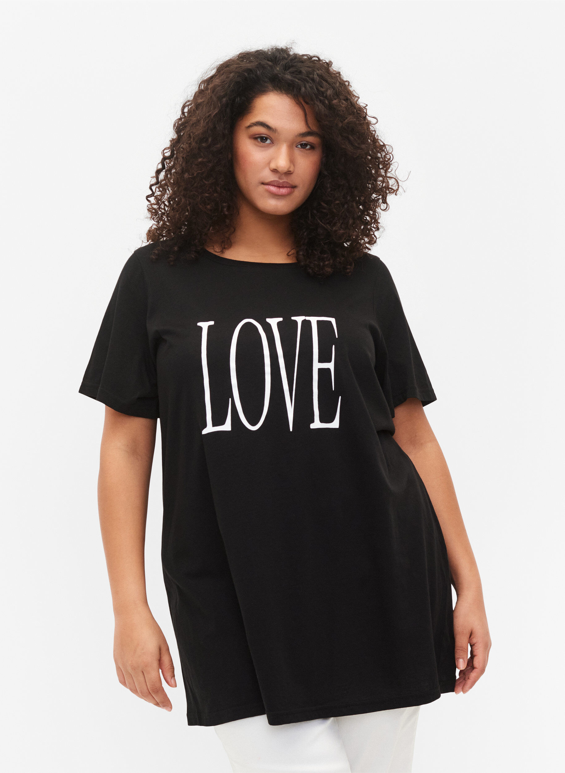 Zizzi Oversize T-Shirt mit Druck, Black W. Love, Model image number 0