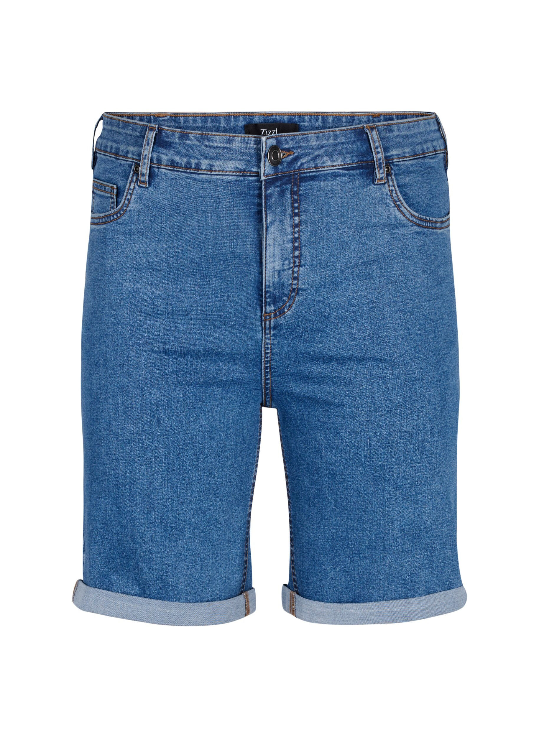 Zizzi Eng anliegende Denim-Shorts mit hoher Taille, Blue Denim, Packshot image number 0