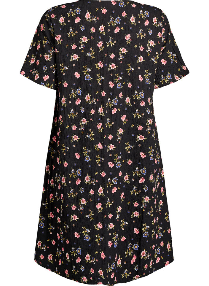 Kleid mit kurzen &Auml;rmeln und V-Ausschnitt, Schwarz, Packshot image number 1