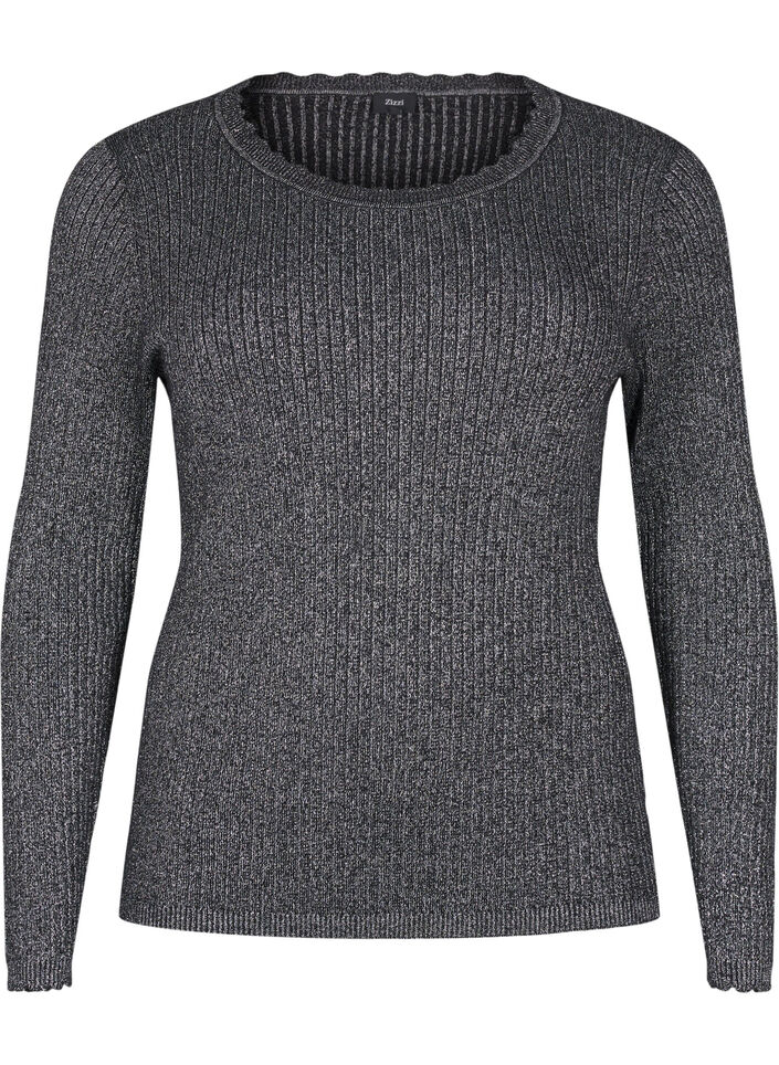 Figurbetonte Strickbluse mit Glitzerfaden, Schwarz, Packshot image number 0