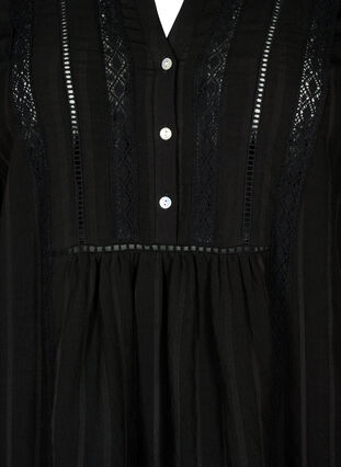 Gestreiftes Viskose Kleid mit Spitzenbändern, Black, Packshot image number 2