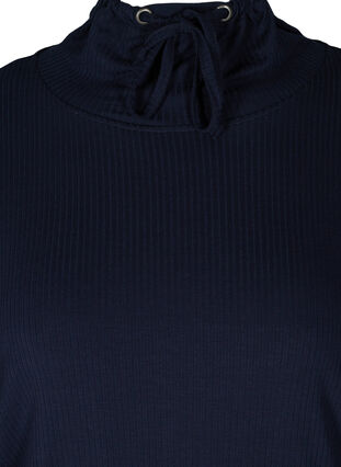 Langarm Bluse mit hohem Kragen und Tunnelzug, Navy Blazer, Packshot image number 2
