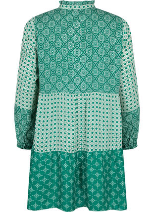 A-förmiges Kleid mit Mustern und Schnittlinien, Green AOP, Packshot image number 1