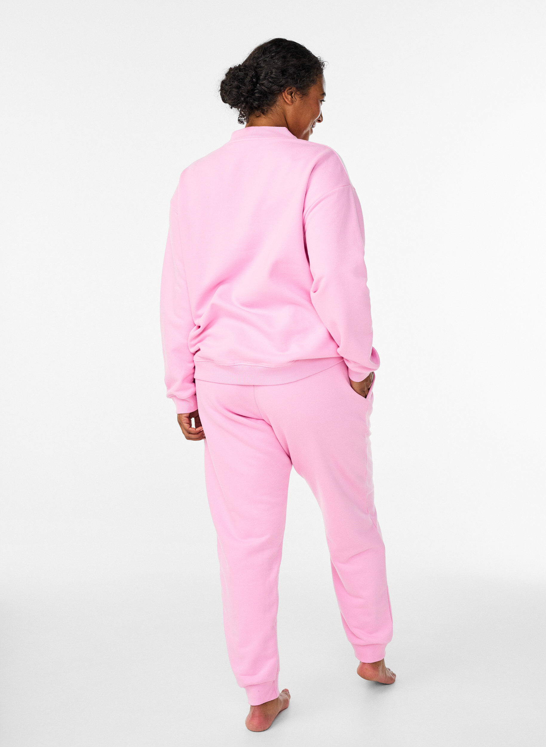 Zizzi Sweathose mit hoher Taille, Pink, Model image number 1