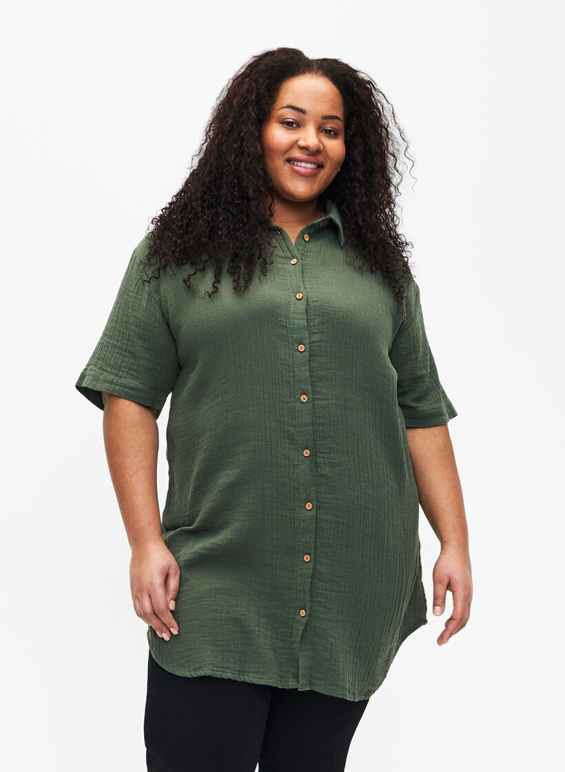 Kurzärmliges T-Shirt mit Knöpfen, Thyme, Model image number 0