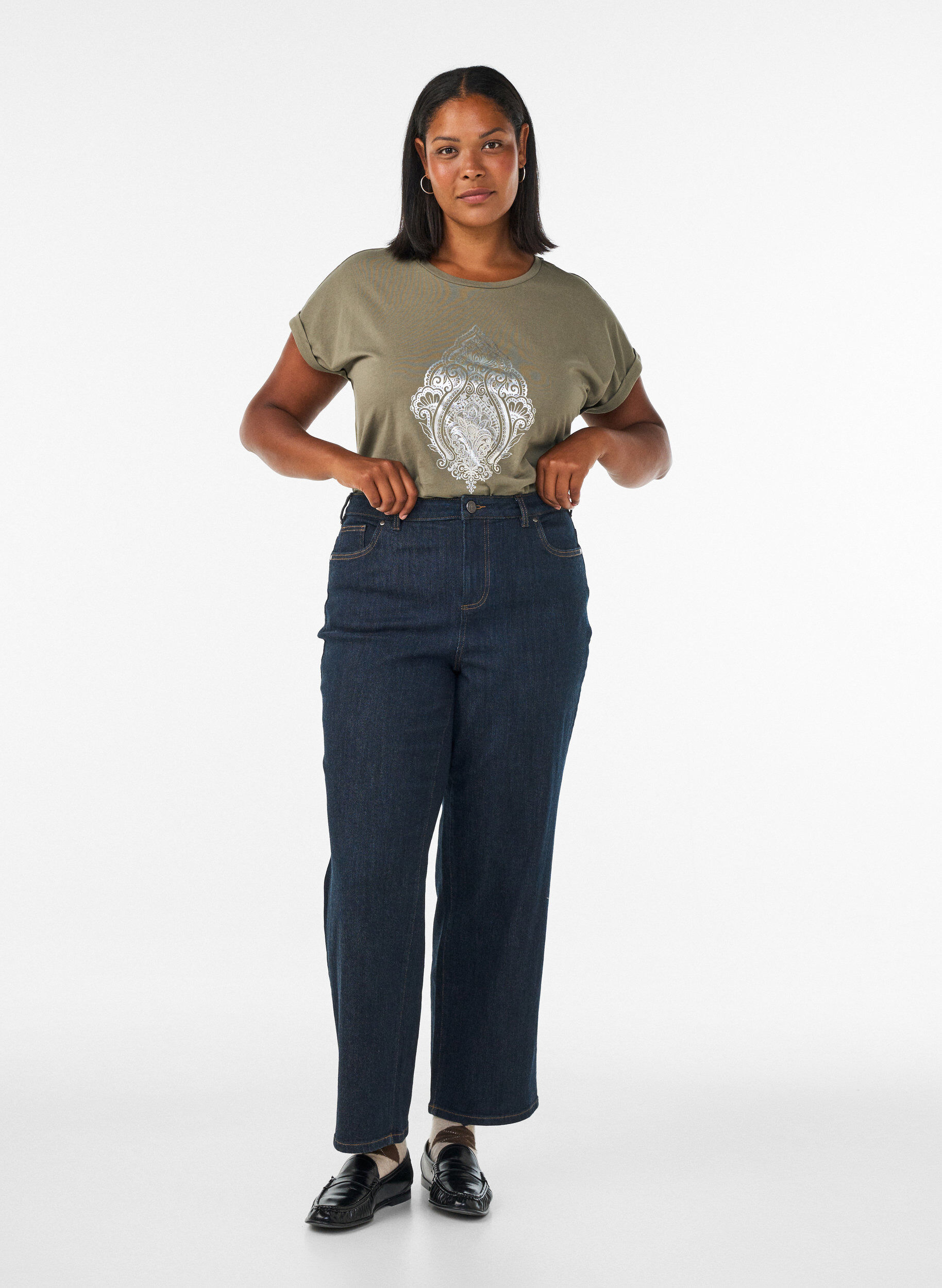 ZizziT-Shirt mit dekorativem Frontprint, Gr&uuml;n, Model image number 1