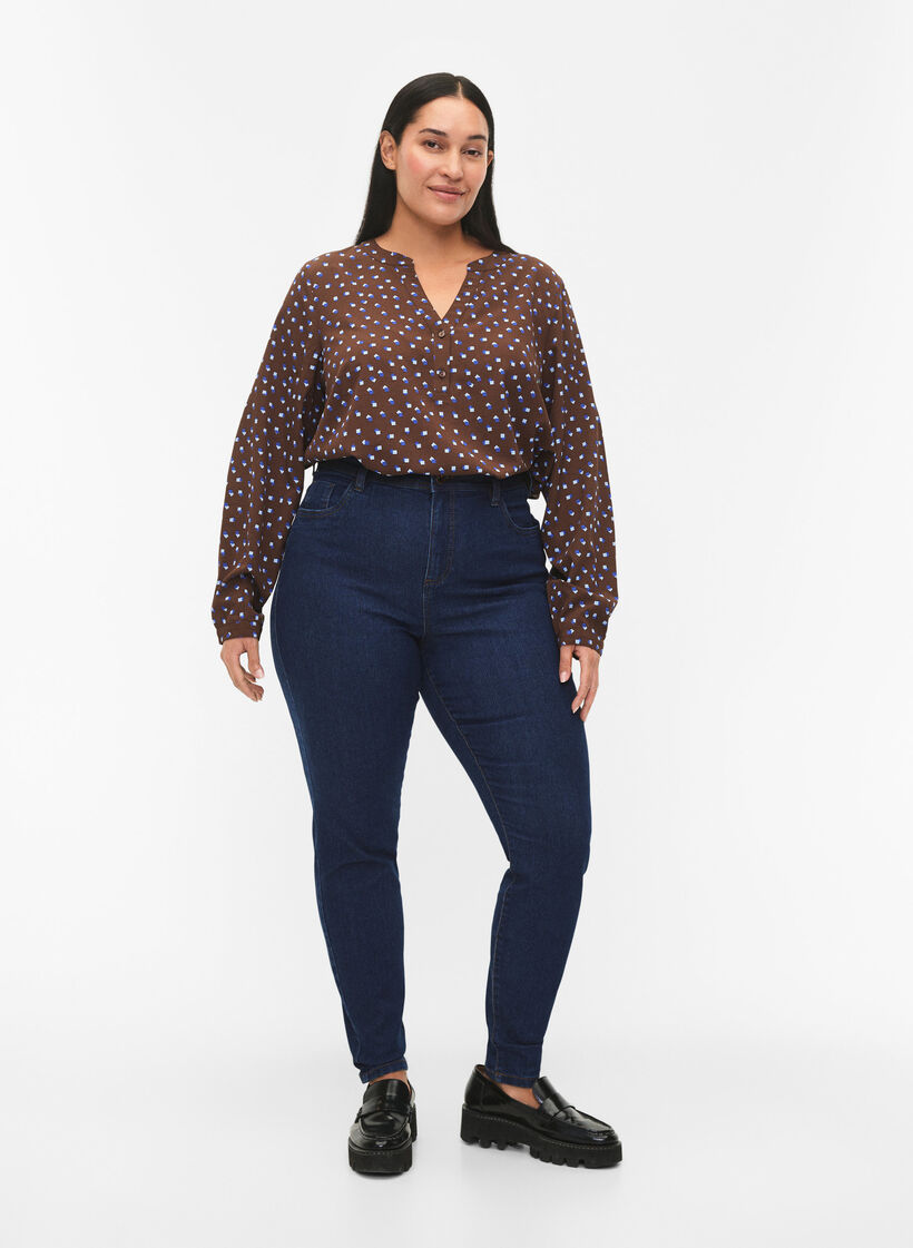 FLASH – Langärmlige Bluse mit Druck, Chicory Coffee AOP, Model image number 2