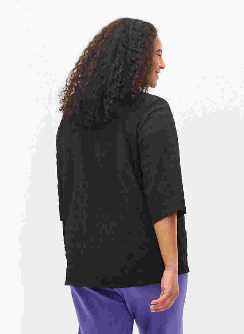 Bluse mit hohem Halsausschnitt und 3/4 Ärmeln, Black, Model image number 1