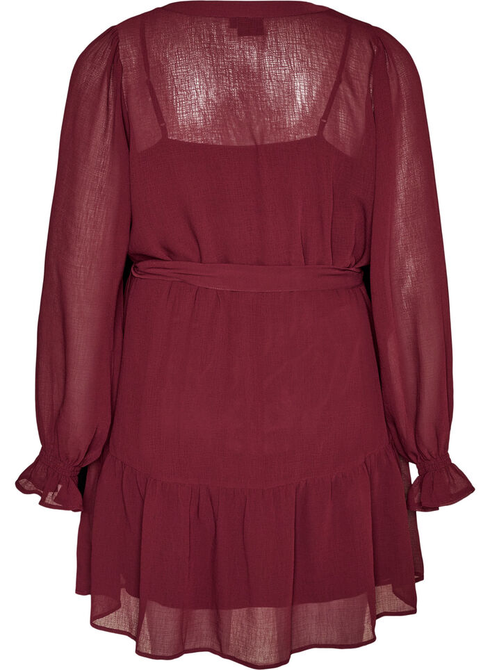 Kleid aus leichtem Webstoff mit R&uuml;schen und Bindeg&uuml;rtel, Rot, Packshot image number 1