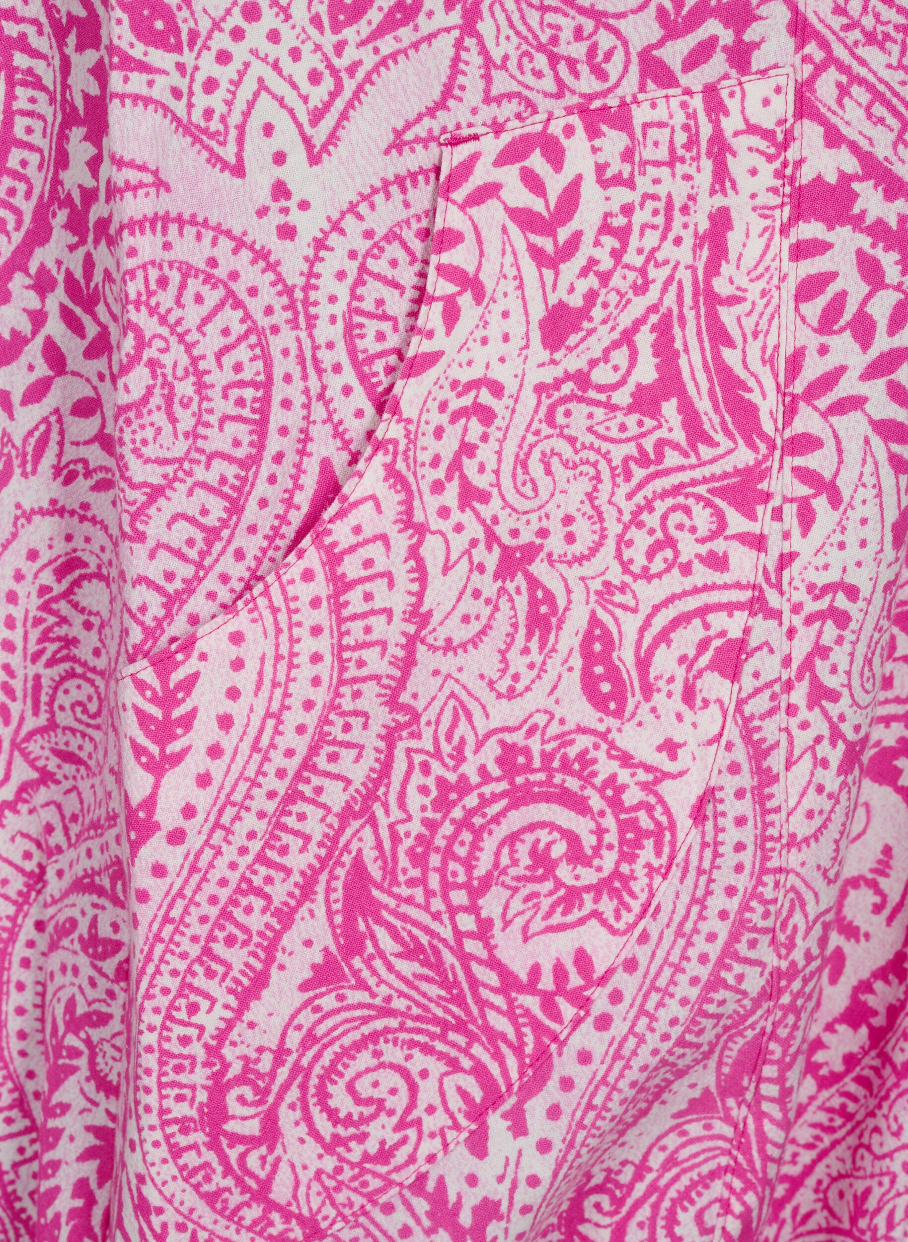 Zizzi Kurz&auml;rmliges Baumwollkleid mit Paisley-Print, Pink, Packshot image number 3