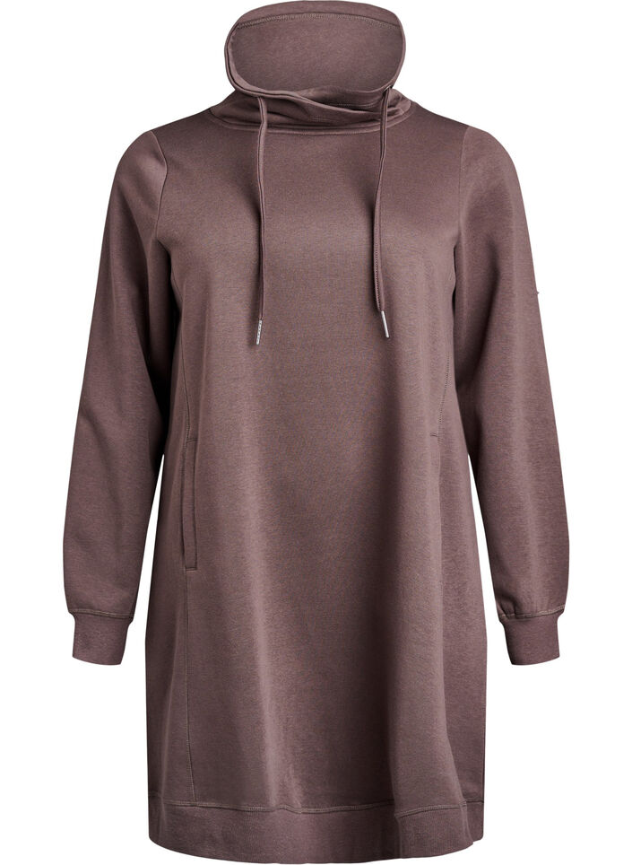 Kurzes Sweatshirtkleid mit Stehkragen und Taschen, Braun, Packshot image number 0