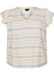 &Auml;rmellose Bluse mit R&uuml;schen und gemusterten Streifen, Vanille, Packshot image number 0