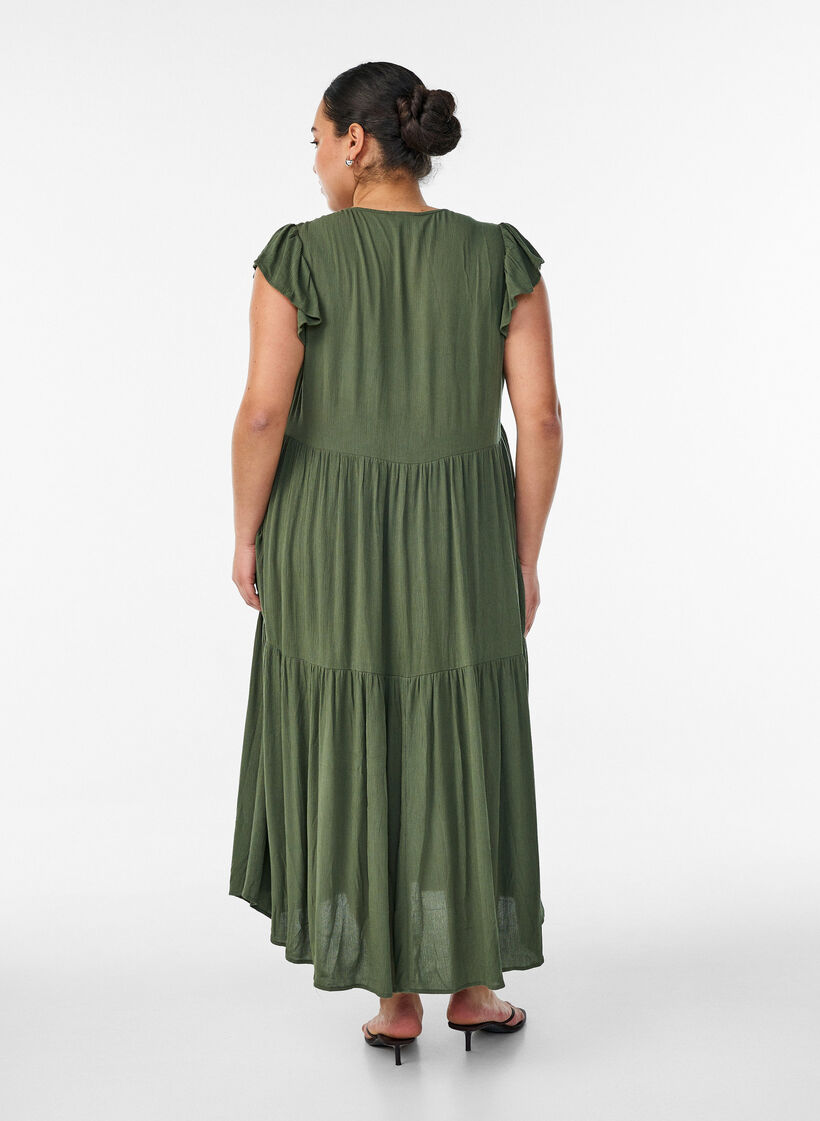 Midikleid aus Viskose mit R&uuml;schen&auml;rmeln, Gr&uuml;n, Model image number 2