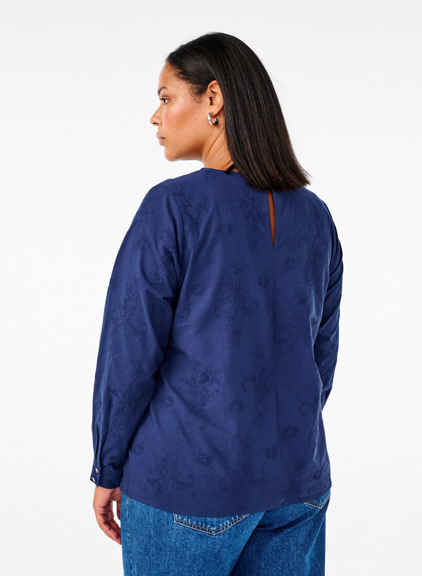 Langärmlige Bluse mit Stickereien, Blau, Model image number 2