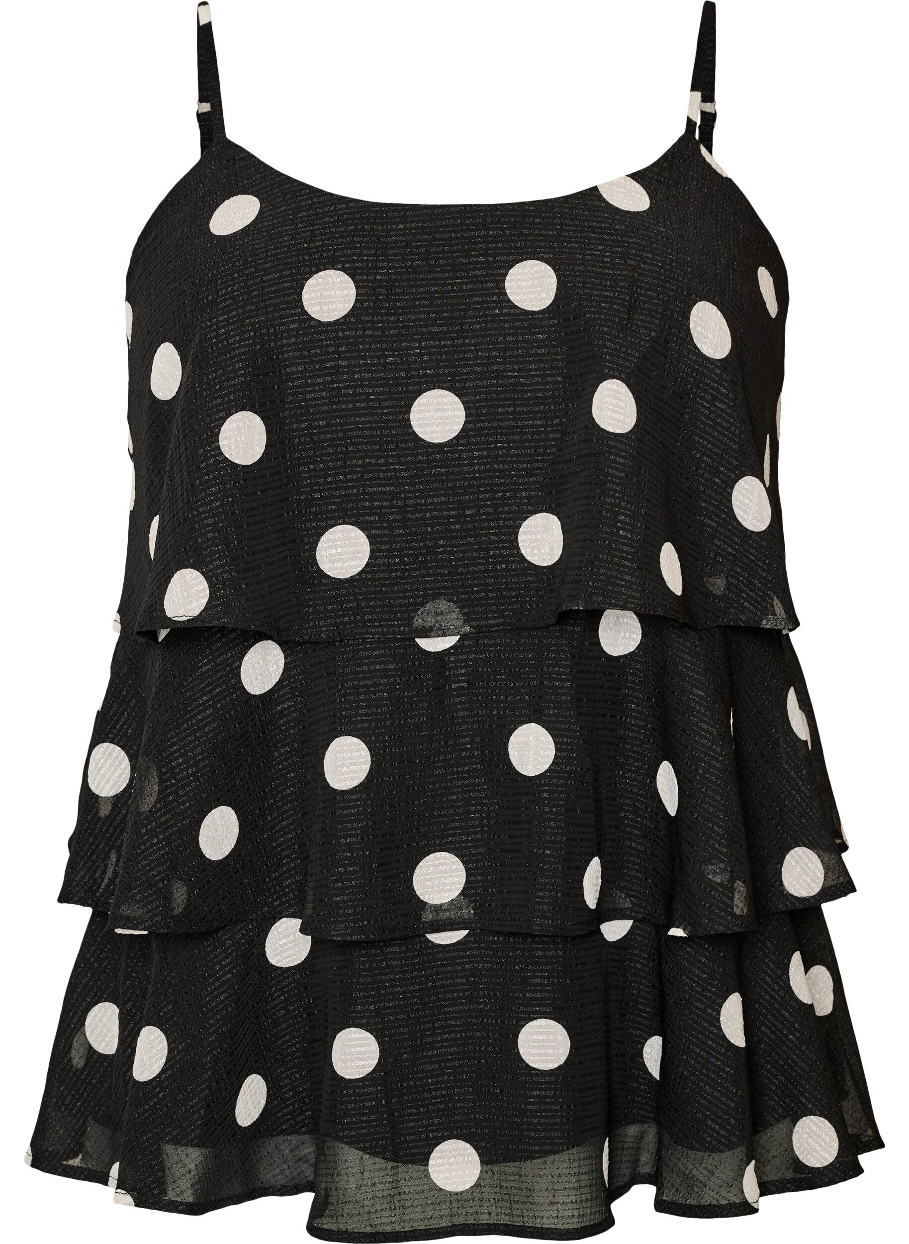 ZizziLagen-Top mit R&uuml;schen und Spaghettitr&auml;gern, Schwarz, Packshot image number 0