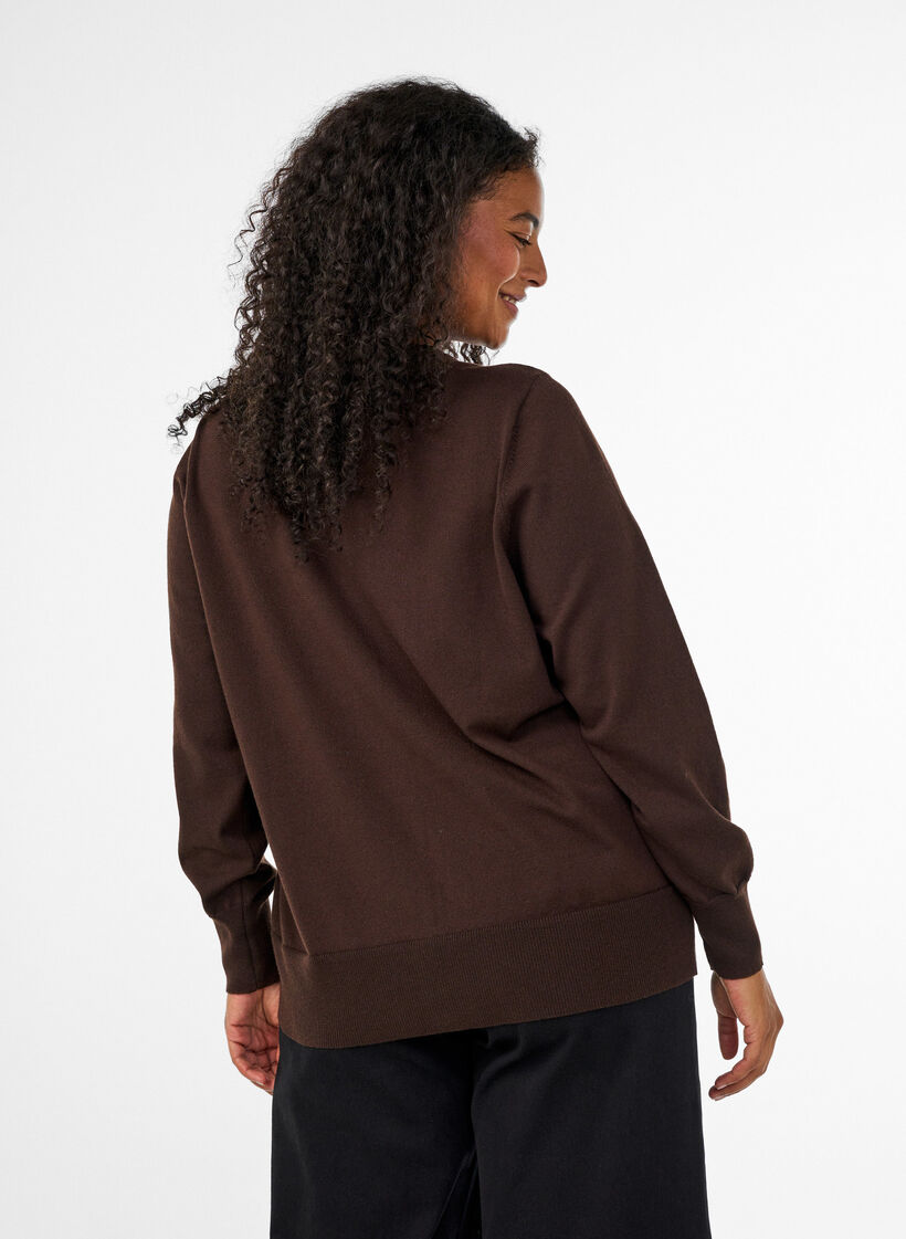 Feinstrick-Strickjacke mit Rundhalsausschnitt, Braun, Model image number 2