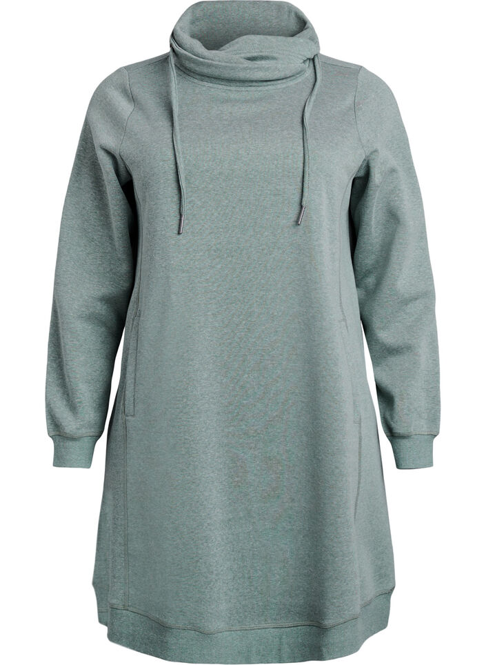 Kurzes Sweatshirtkleid mit Stehkragen und Taschen, Gr&uuml;n, Packshot image number 0