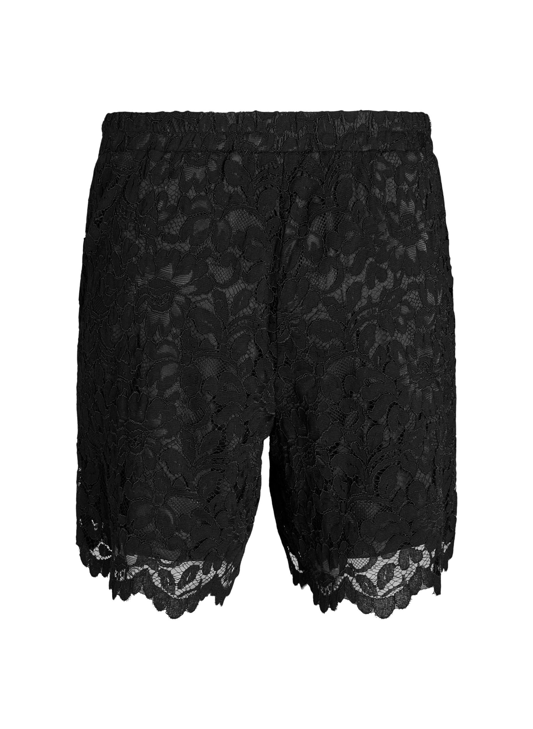 Zizzi Shorts aus Spitze mit hoher Taille und Taschen, Schwarz, Packshot image number 1