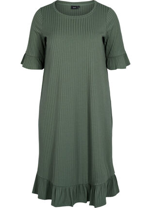 Kleid mit 2/4-Ärmeln und Rüschen, Thyme, Packshot image number 0