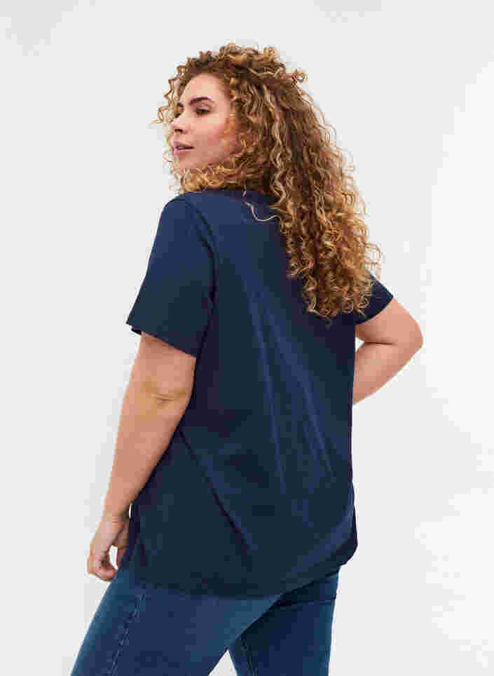 Kurzarm T-Shirt mit V-Ausschnitt und Mesh, Navy Blazer, Model image number 1