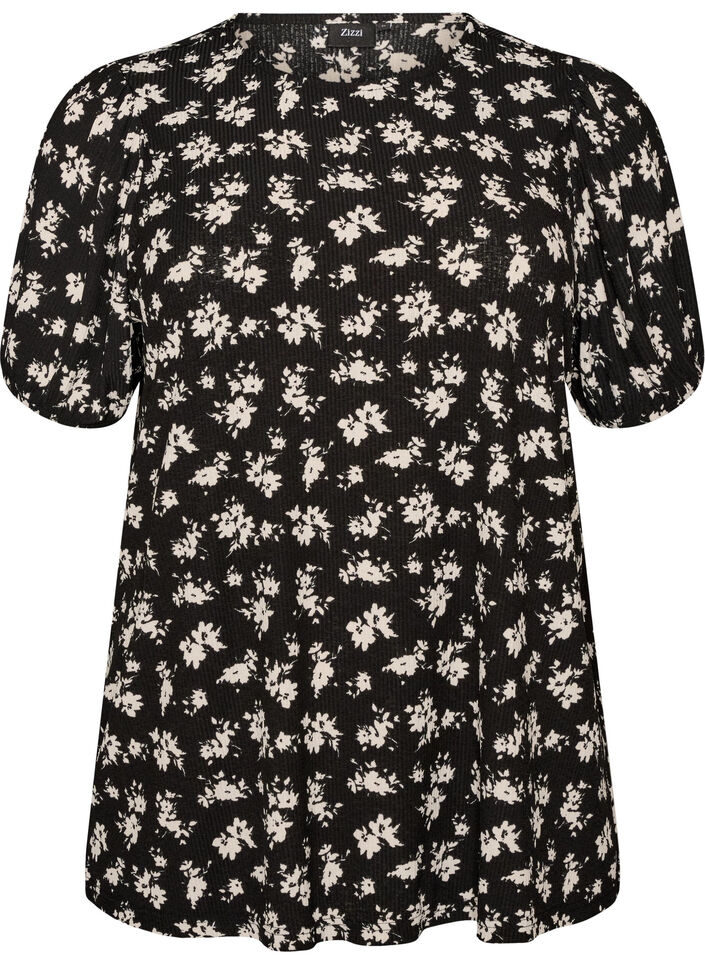 Bluse mit langen &Auml;rmeln und gebl&uuml;mtem Print, Schwarz, Packshot image number 0