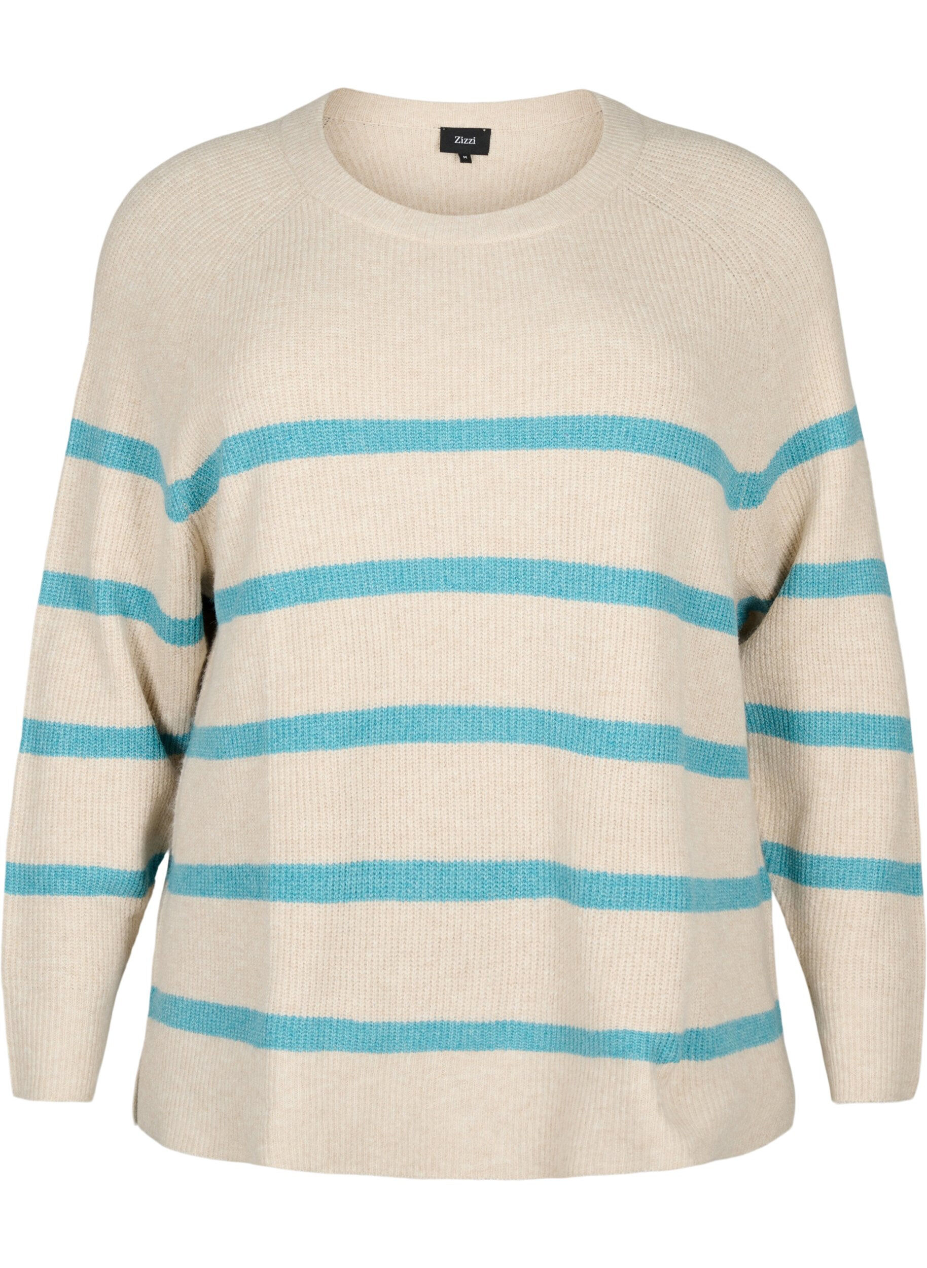 Zizzi Rippenstrickpullover mit Streifen, P.Stone/Reef W.Mel., Packshot image number 0