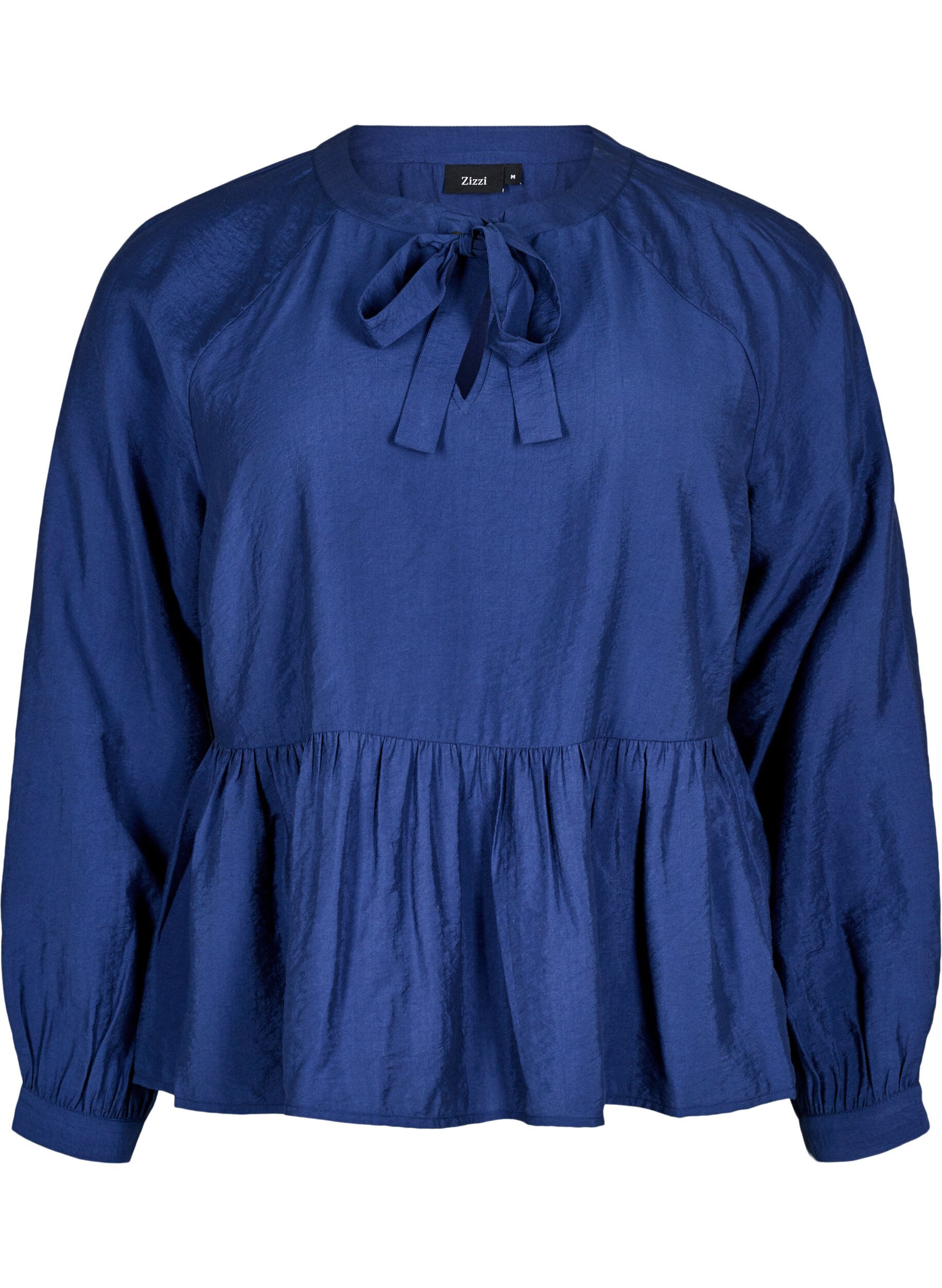 Zizzi Bluse mit Schleife und langen &Auml;rmeln, Blau, Packshot image number 0