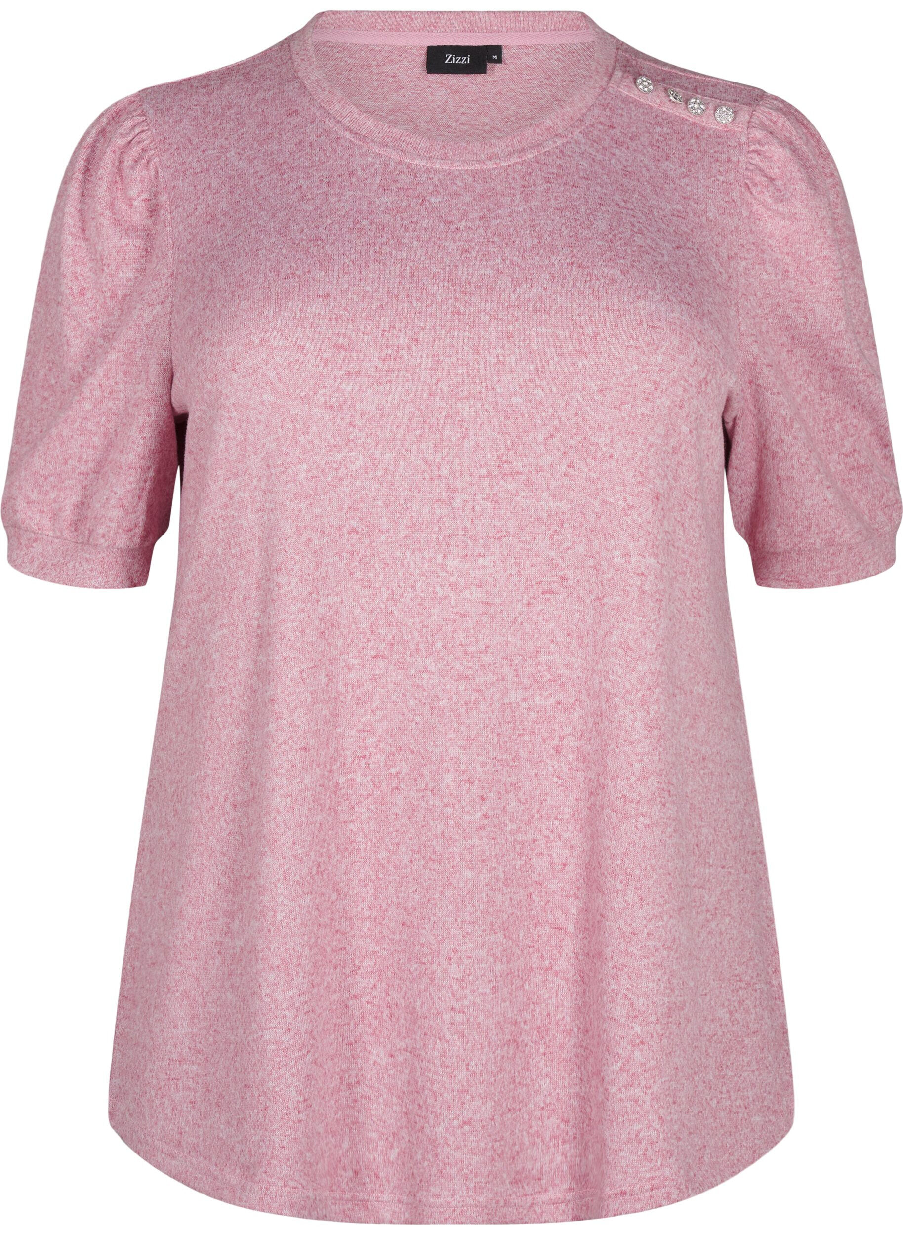 Zizzi Bluse mit Knopfdetail und kurzen Puff&auml;rmeln, Rot, Packshot image number 0