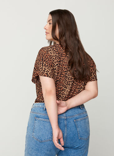 Blusenshirt mit kurzen Ärmeln, Leopard AOP, Model image number 1