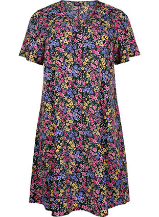 FLASH – Kleid mit V-Ausschnitt und Blumendruck, Multi Flower, Packshot image number 0