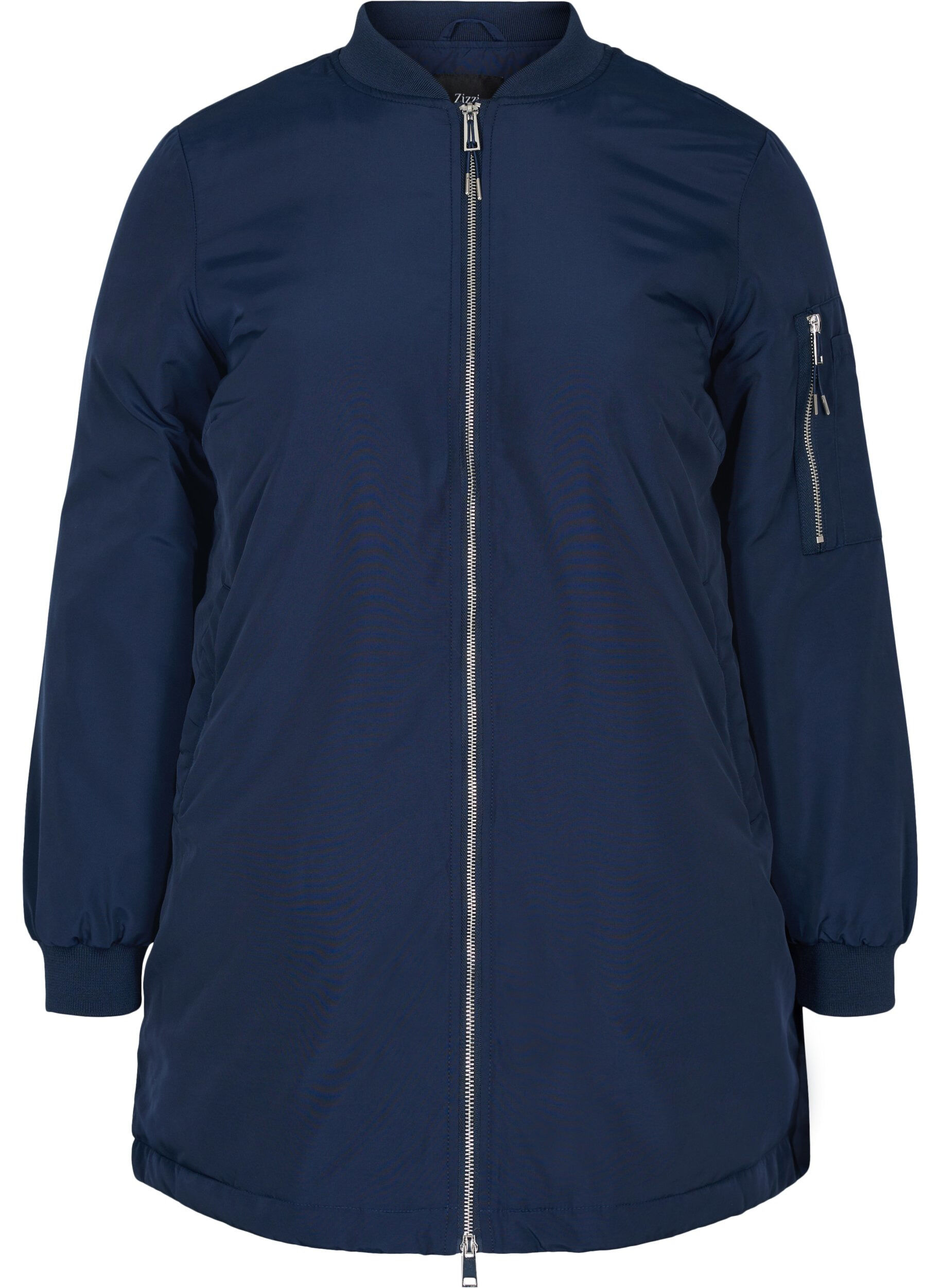 Zizzi Lange Bomberjacke mit Taschen, Navy Blazer, Packshot image number 0