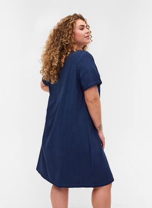 Kleid mit Spitzendetails und kurzen Ärmeln, Blue Washed , Model image number 1