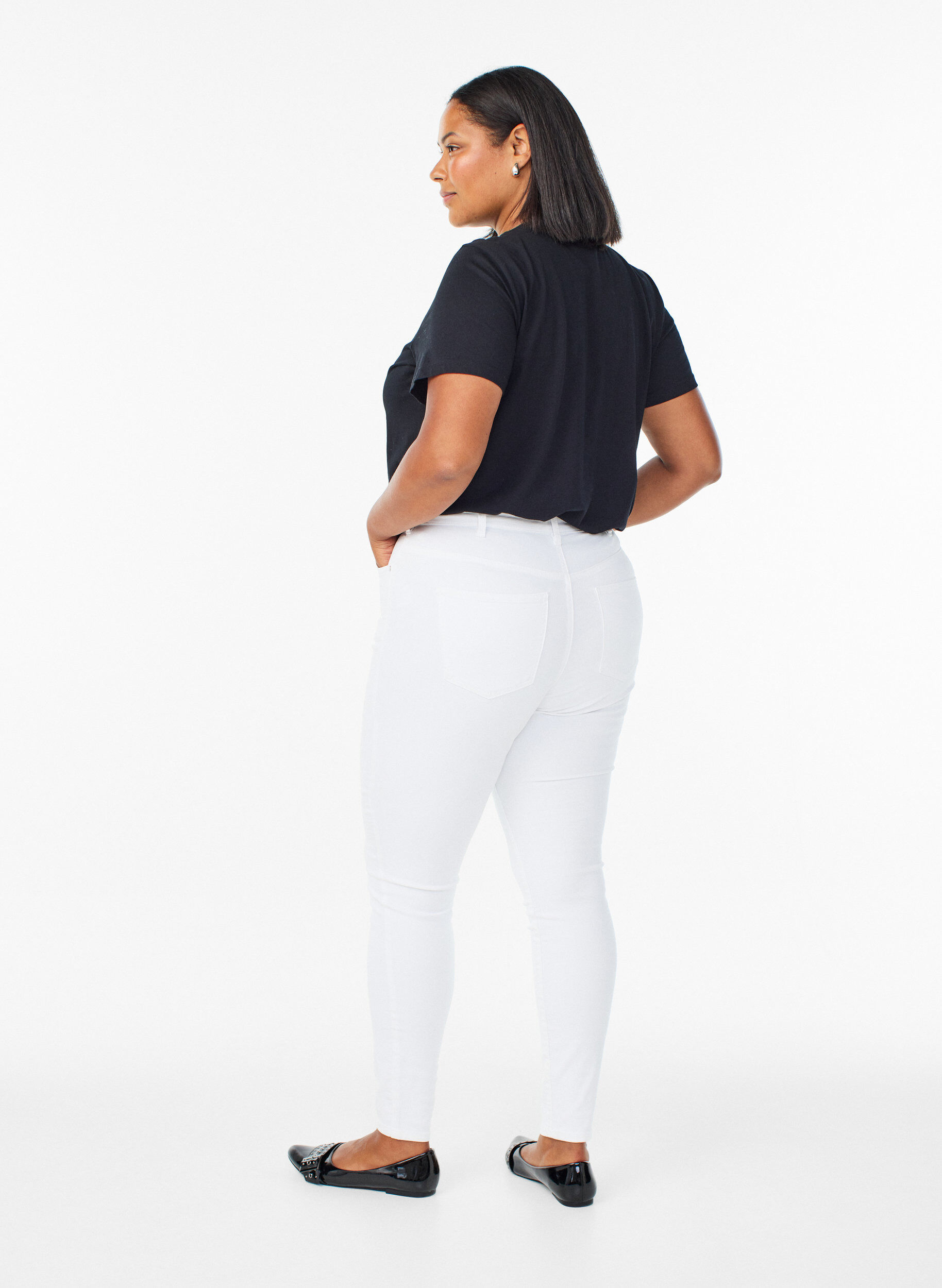 Zizzi Amy Super Slim Fit Jeans mit hoher Taille, Wei&szlig;, Model image number 1