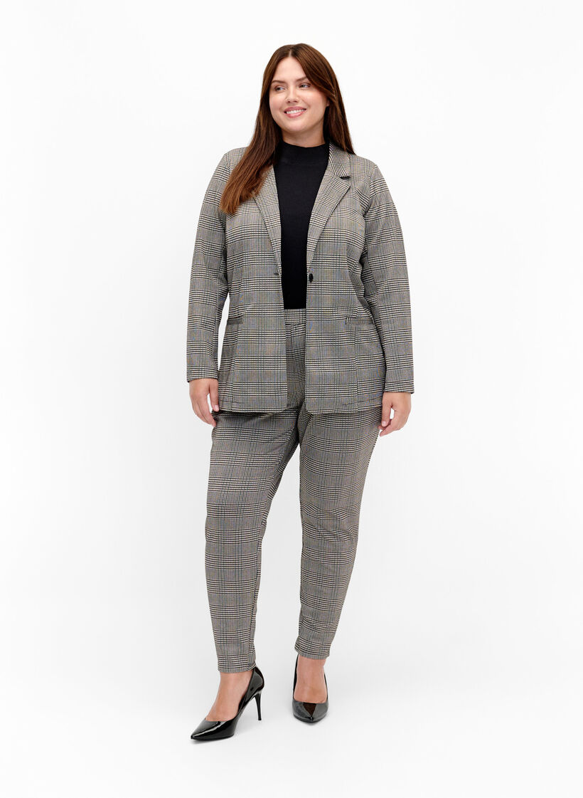 Karierter Blazer mit Knopfverschluss, Beige Brown Check, Model image number 2