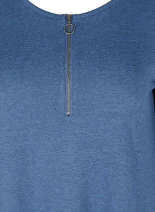 Bluse mit 3/4 Ärmeln und Reißverschluss, Colony Blue Melange, Packshot image number 2