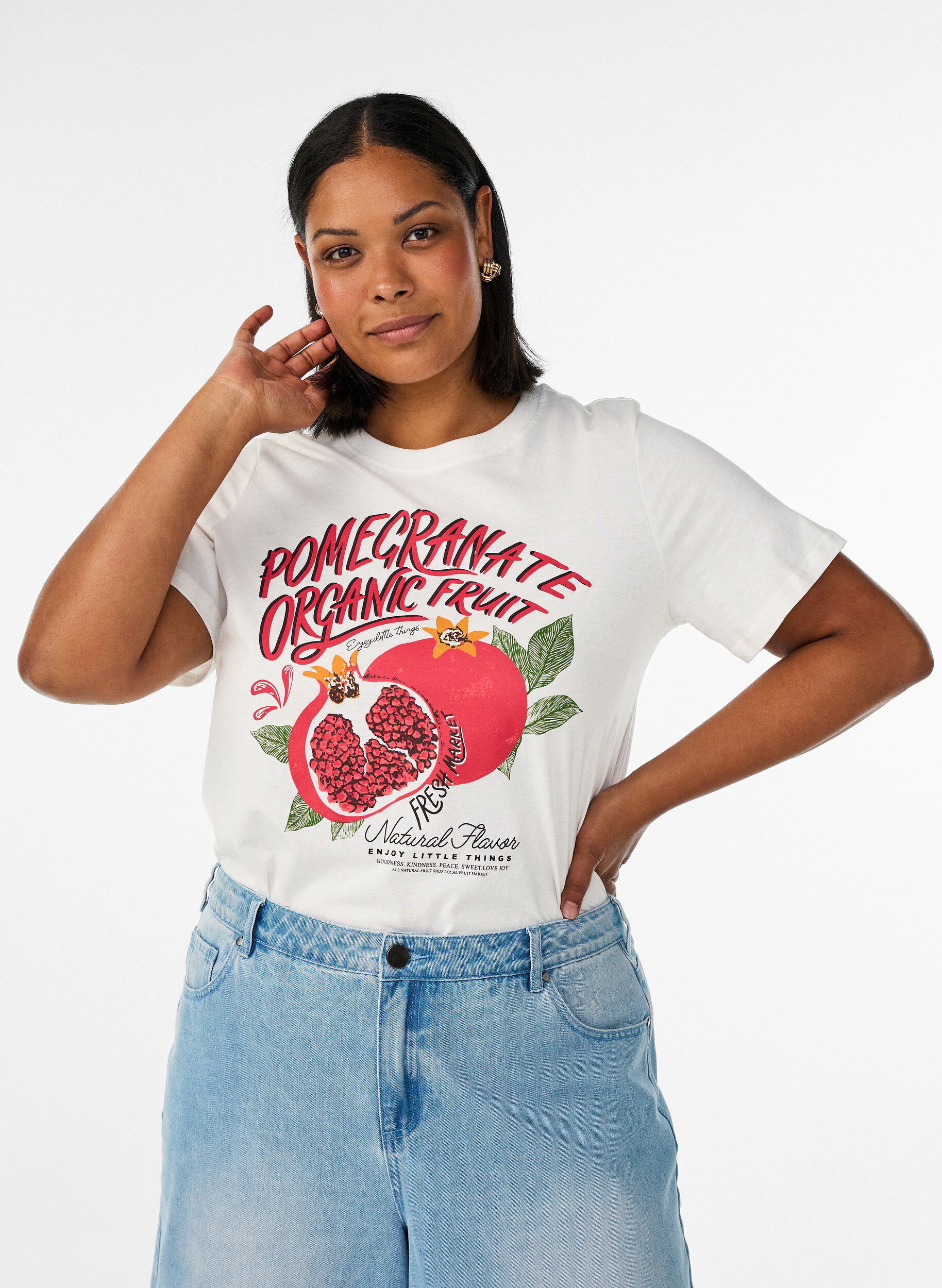 T-Shirt aus Baumwolle mit Print, Wei&szlig;, Model