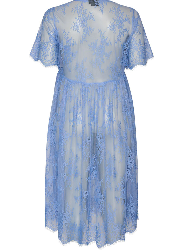 Midikleid aus transparenter Spitze mit kurzen &Auml;rmeln, lila, Packshot image number 1